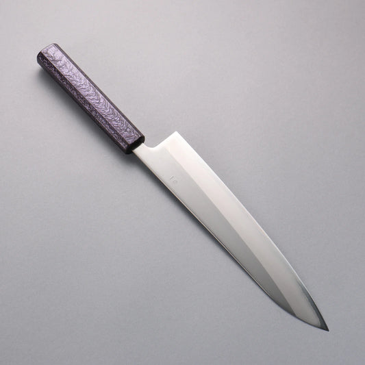 Seisuke White Steel No.1 Migaki Polish Finish Gyuto 240mm Oak with Purple Lacquer Handle