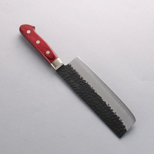 Seisuke Kurobeni Blue Super Hammered Kurouchi Nakiri 165mm Red Pakka wood Handle