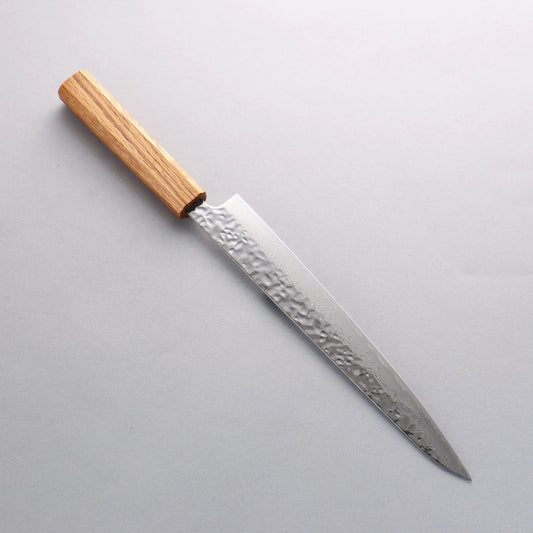 Seisuke Tsukikage AUS10 Migaki Finished Hammered Damascus Sujihiki 240mm Oak Handle