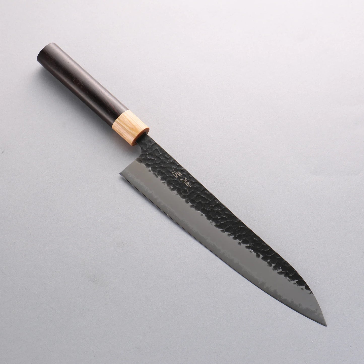Seisuke Shitan Blue Super Hammered Kurouchi Gyuto 240mm Shitan Handle
