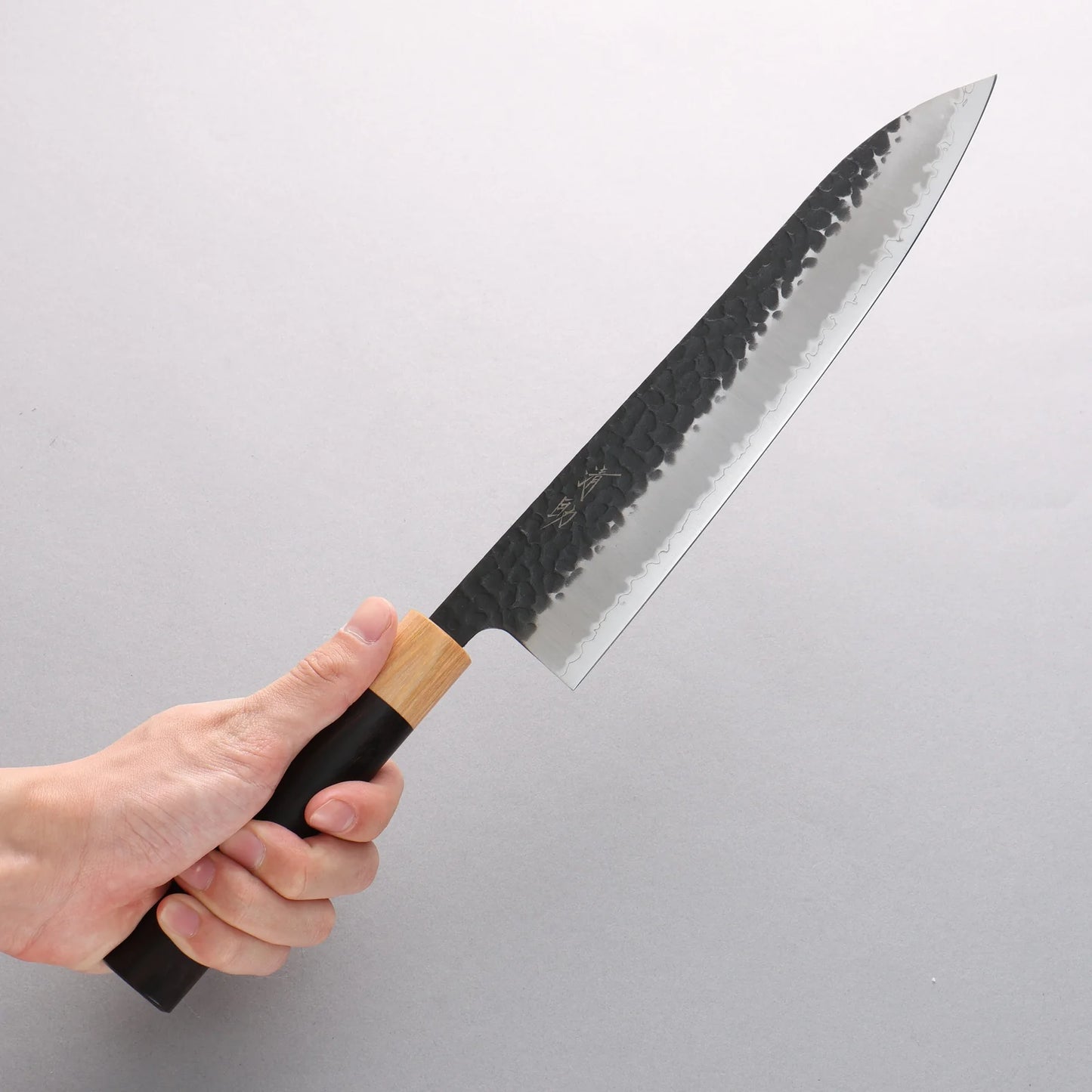 Seisuke Shitan Blue Super Hammered Kurouchi Gyuto 240mm Shitan Handle