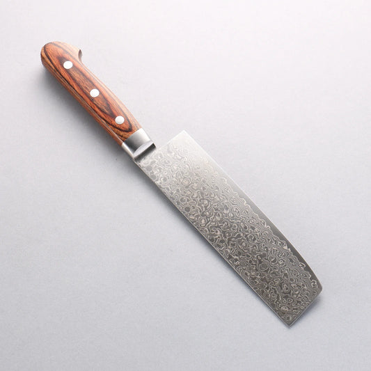 Seisuke Mokusei ZA-18 Mirrored Finish Damascus Nakiri 165mm Brown Pakka wood Handle