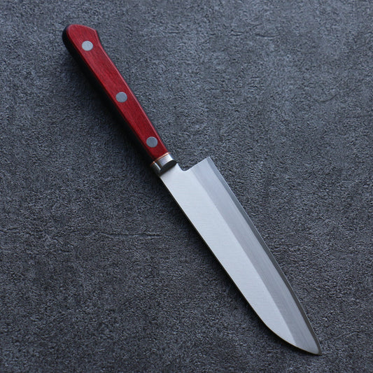 Seisuke Blue Super Migaki Finished Small Santoku 140mm Red and Black Pakka wood Handle