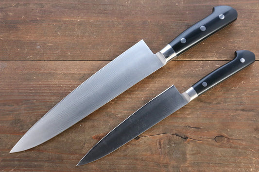 Iseya Molybdenum Steel Petty Knife 150mm & Gyuto Knife 210mmwith Black Micarta handle Set (Ferrel : Stainless Steel)