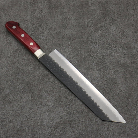 Seisuke Blue Super Hammered Kurouchi Kiritsuke Gyuto 210mm Red Pakka wood Handle