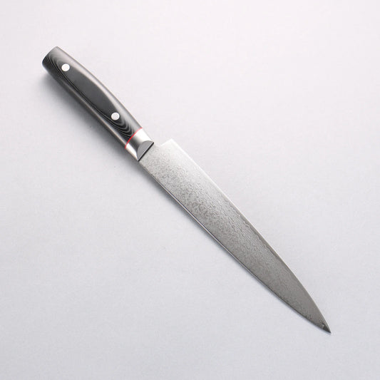 Seisuke VG10 Mirrored Finish Damascus Slicer 210mm Black Micarta Handle
